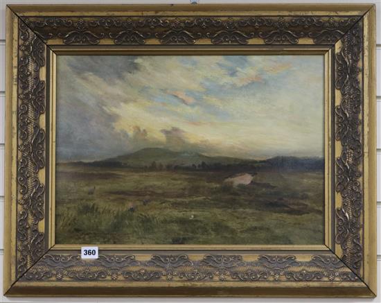 John Smart, oil on wooden panel, landscape at sunset, 14 x 20in.